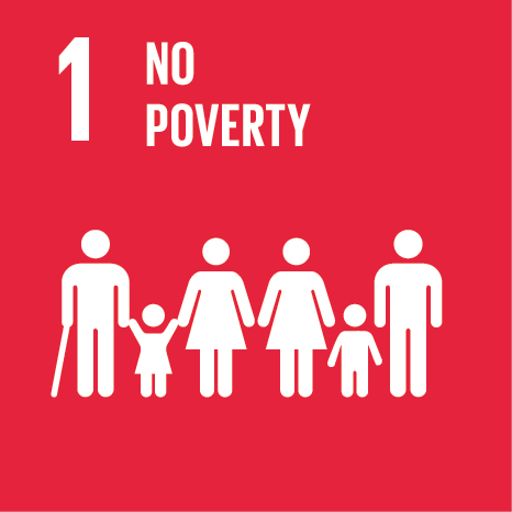 Icon of a group of people, a family, child and elderly person, text 'no poverty'