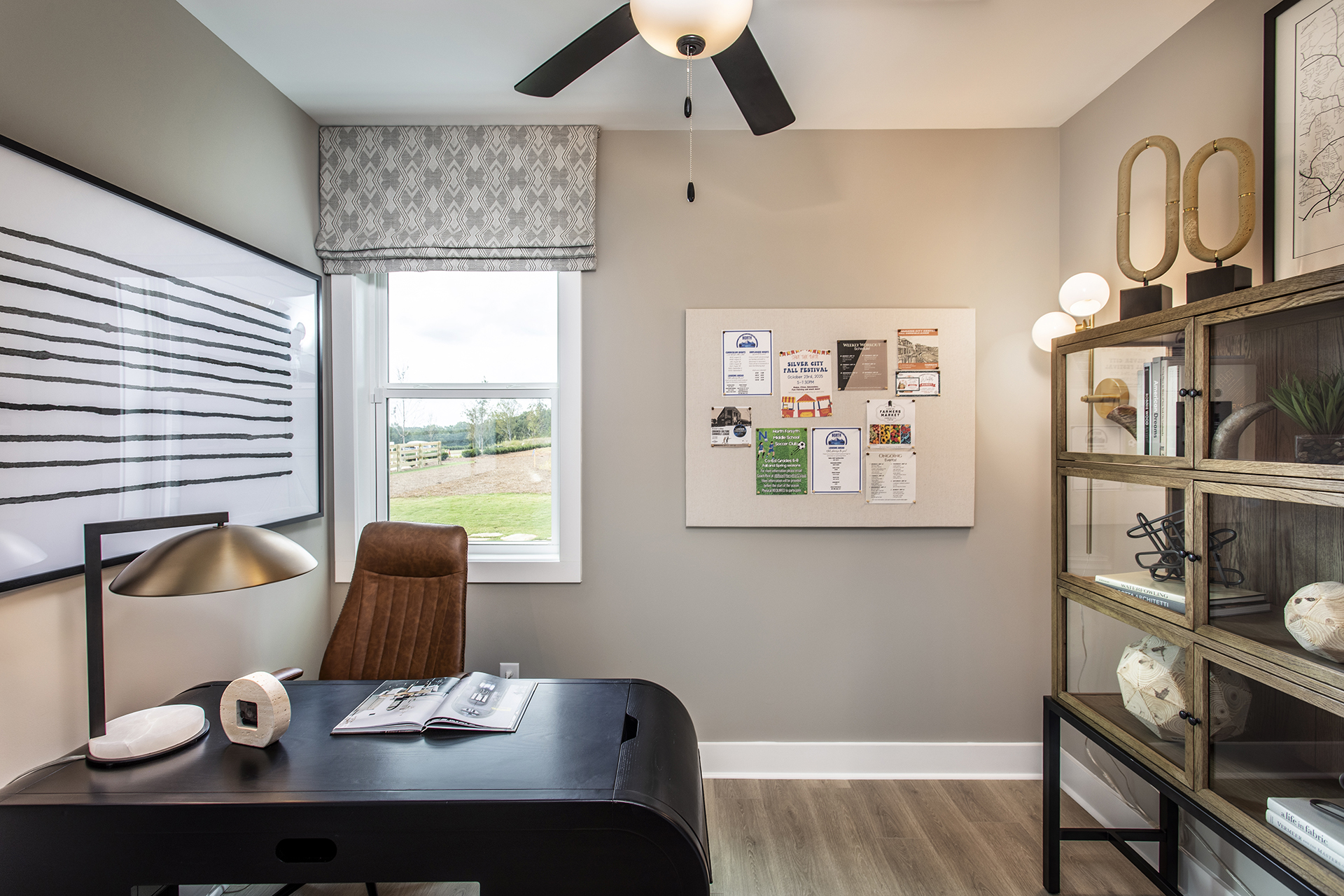 office with french doors and hard-surface flooring