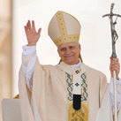 Pope Leo XIV greets the faithful at the conclusion of his inauguration Mass on May 18, 2025