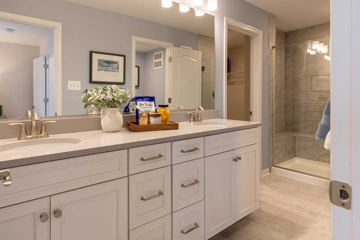 primary bath with a walk-in shower
