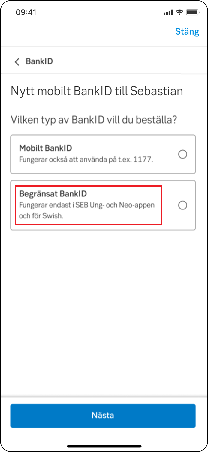Välj begränsat BankID