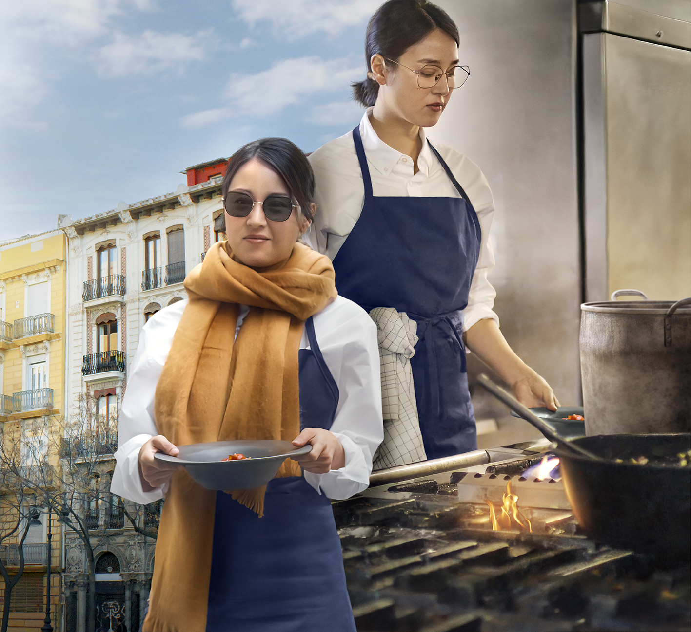 A cook wearing light sensitive HOYA Sensity lenses while working both indoors and outdoors