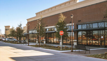 Store front of a brick-facade supermarket