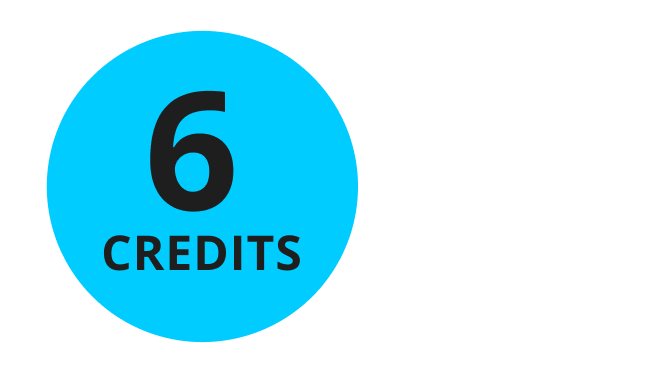 Number 6 with word CREDITS below, inside solid cyan circle