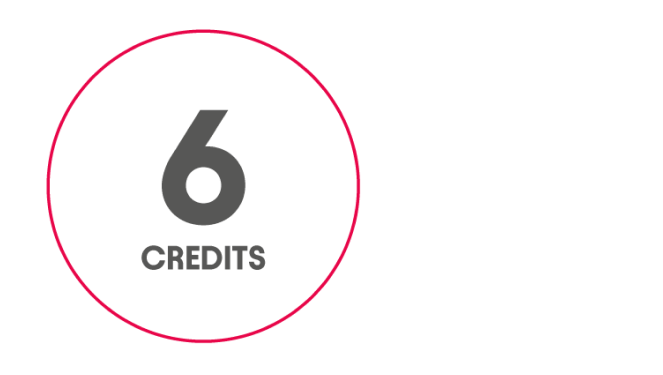 Number 6 with word CREDITS below, inside red circle outline