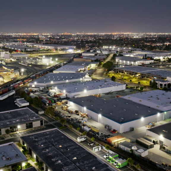 Aerial view of Torrance office park at night