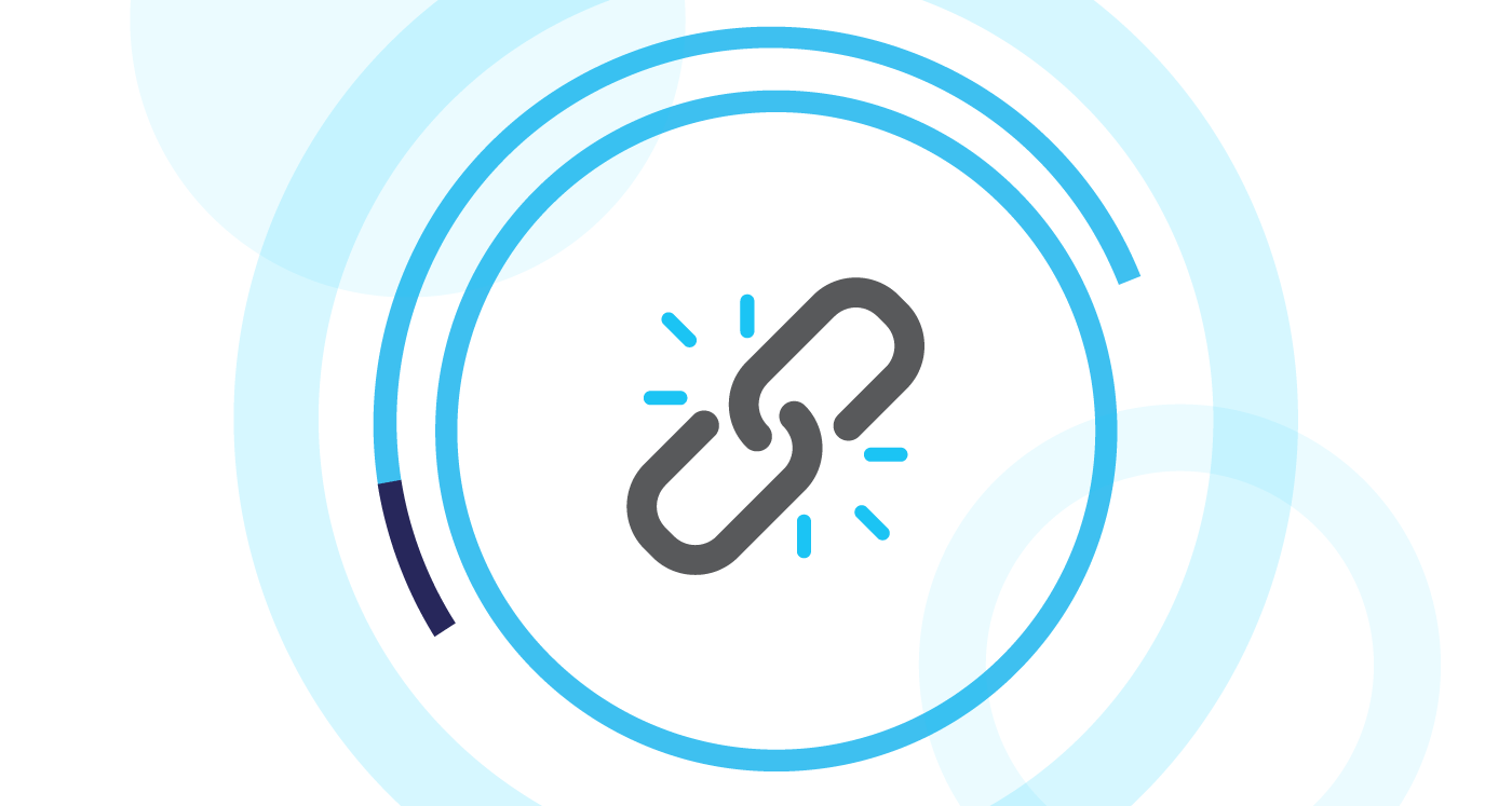 Icon of a chain link, symbolizing entrapment, slavery and being locked in . Icon is surrounded by cyan circles