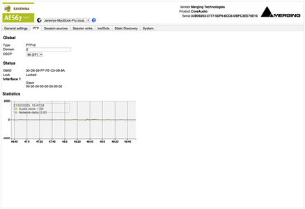 VAD Premium AoIP Driver Web Settings PTP Screenshot
