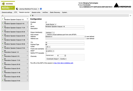 VAD Premium AoIP Driver Web Settings Sources Screenshot