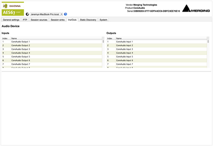 VAD Premium AoIP Driver Web Settings io names Screenshot