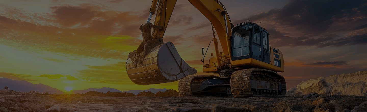 A large digger working in the sunset