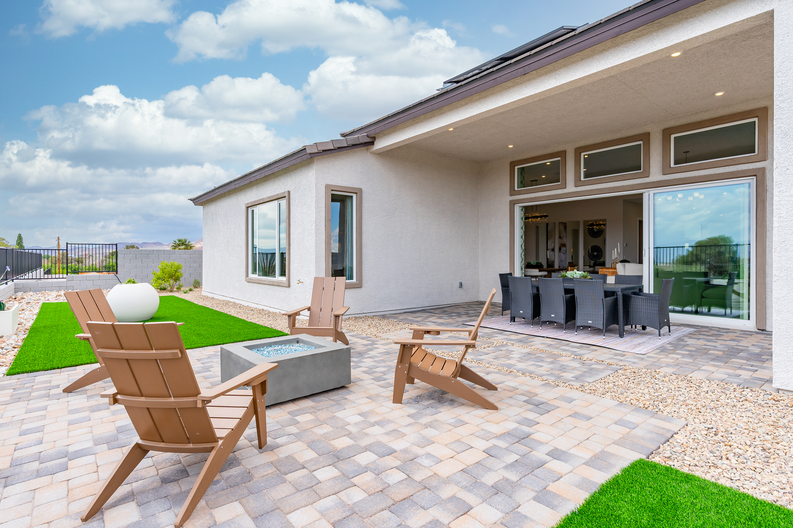 spacious backyard with firepit patio furniture 