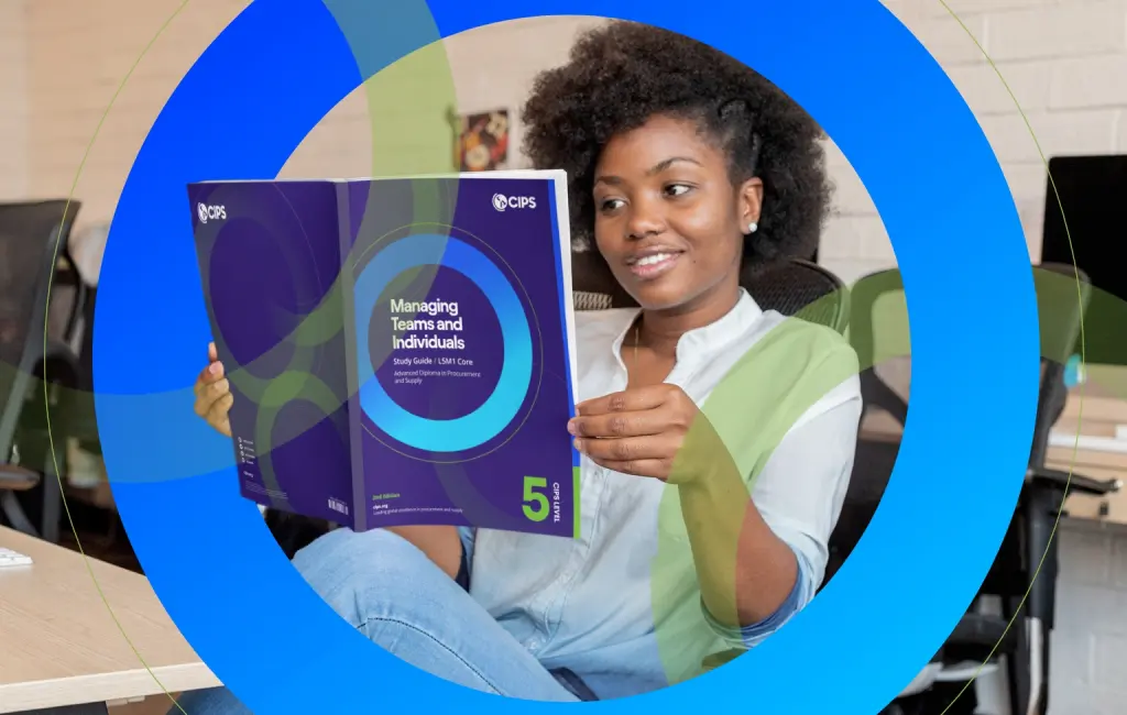 Women readibg CIPS brocgure sitting on a chair.