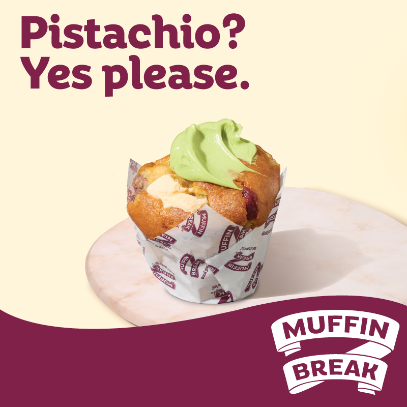 Have you tried the Pistachio muffins at Muffin Break? Nutty, sweet and totally irresistible, the classic Pistachio Muffin and the Pistachio and Strawberry Protein Muffin are a must-try. Available in-store now. Pistachio? Yes please.