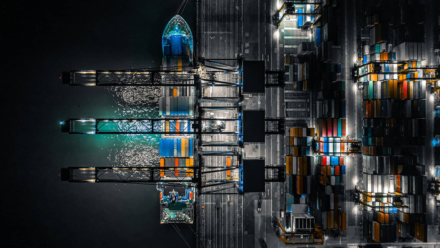 Aerial view image of shipping port at night