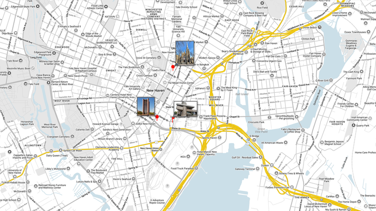 Area map showing points of attraction around the Pilgrimage Center.