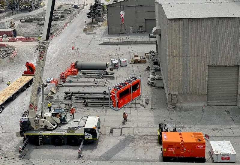 HVAC setup being craned into customer site