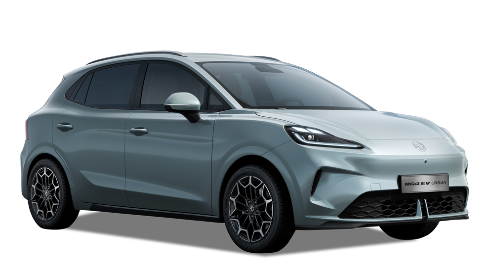 6. Light blue MG4 EV Urban shown from the front and side on a plain white background.