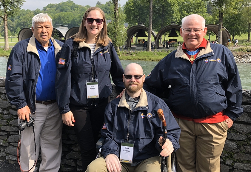 Charlie Baldinger with volunteers during the Warrior to Lourdes Pilgrimage in May 2018.