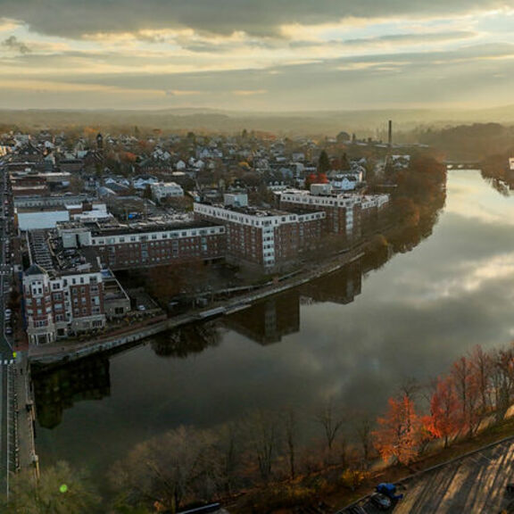 Aerial view of downtown Waltham, Massachusetts