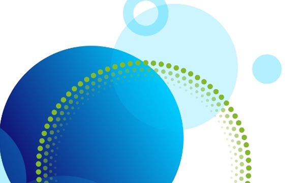 An abstract graphic of overlapping blue and green circles, with green dotted arcs, against a white background.