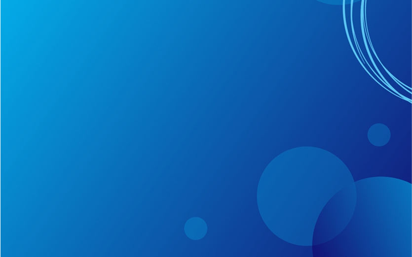 A gradient background in various shades of deep blue with abstract circles and rings in the top-right and bottom-right corners.