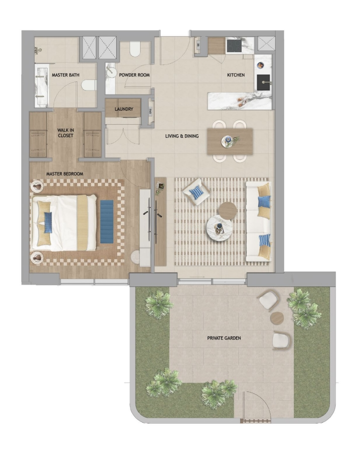 The Beach House Fahid Fahid beah house apartment t1 garden 1 bedroom typeE floor plan