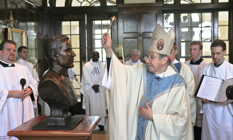Auxiliary Bishop Denis Madden, Archdiocese of Baltimore blessing bust of Father Michael J. McGivney at St. Mary’s Seminary.