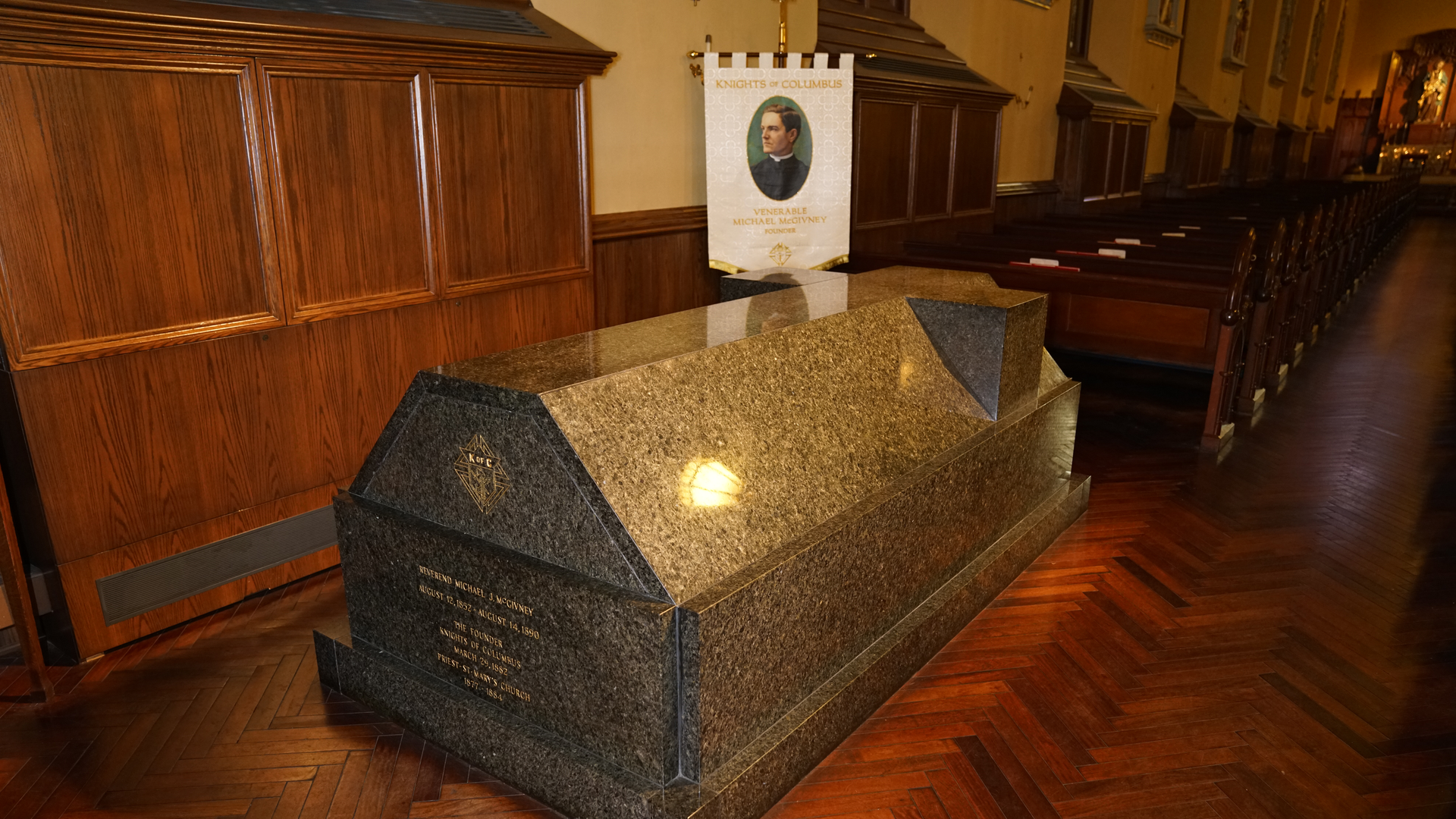 Entombed bodily remains of Father McGivney located at St. Mary's Church in New Haven, Connecticut.