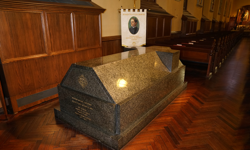 Entombed bodily remains of Father McGivney located at St. Mary's Church in New Haven, Connecticut.