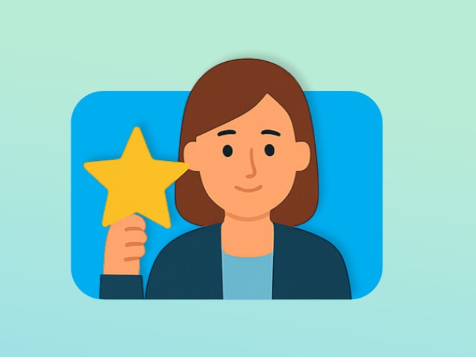 cartoon image of a lady holding a star