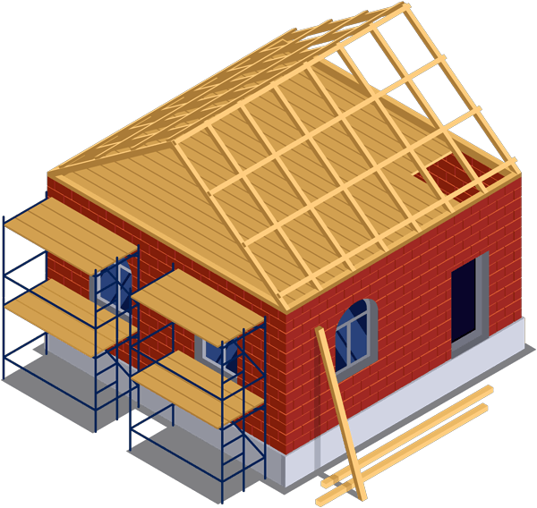 graphic of a red brick house under construction