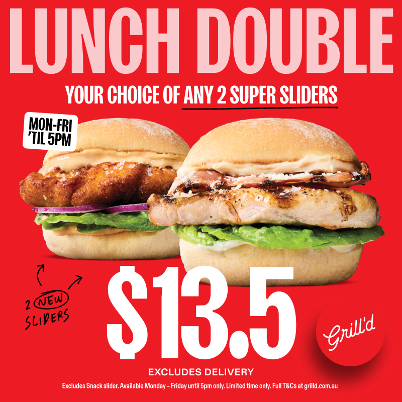 Double down on your lunch break. Grab a super slider pair of your choice for just $13.5 in our new Lunch Double bundle. Available Monday to Friday 'til 5pm. Choose from our Lil Caesar, Tender Lovin, Classic, Vintage & Brie Chick sliders.
