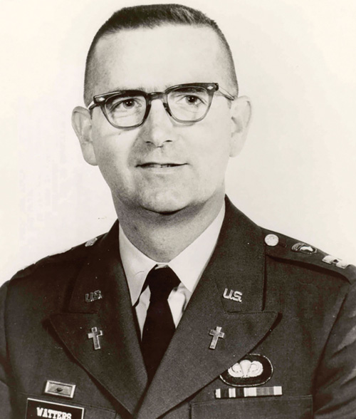 Father Watters, a member of Regina Council 1688 in Rutherford, N.J., is pictured in uniform circa 1967. (Photo courtesy of the Congressional Medal of Honor Society)