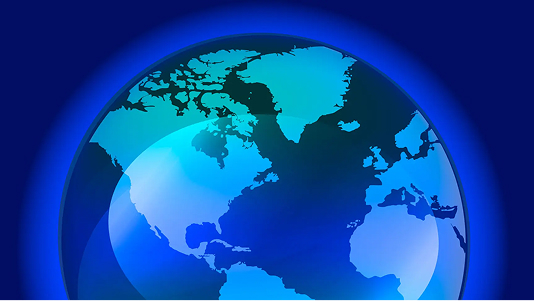 Large blue globe with glowing blue outline, symbolising looking after the planet 