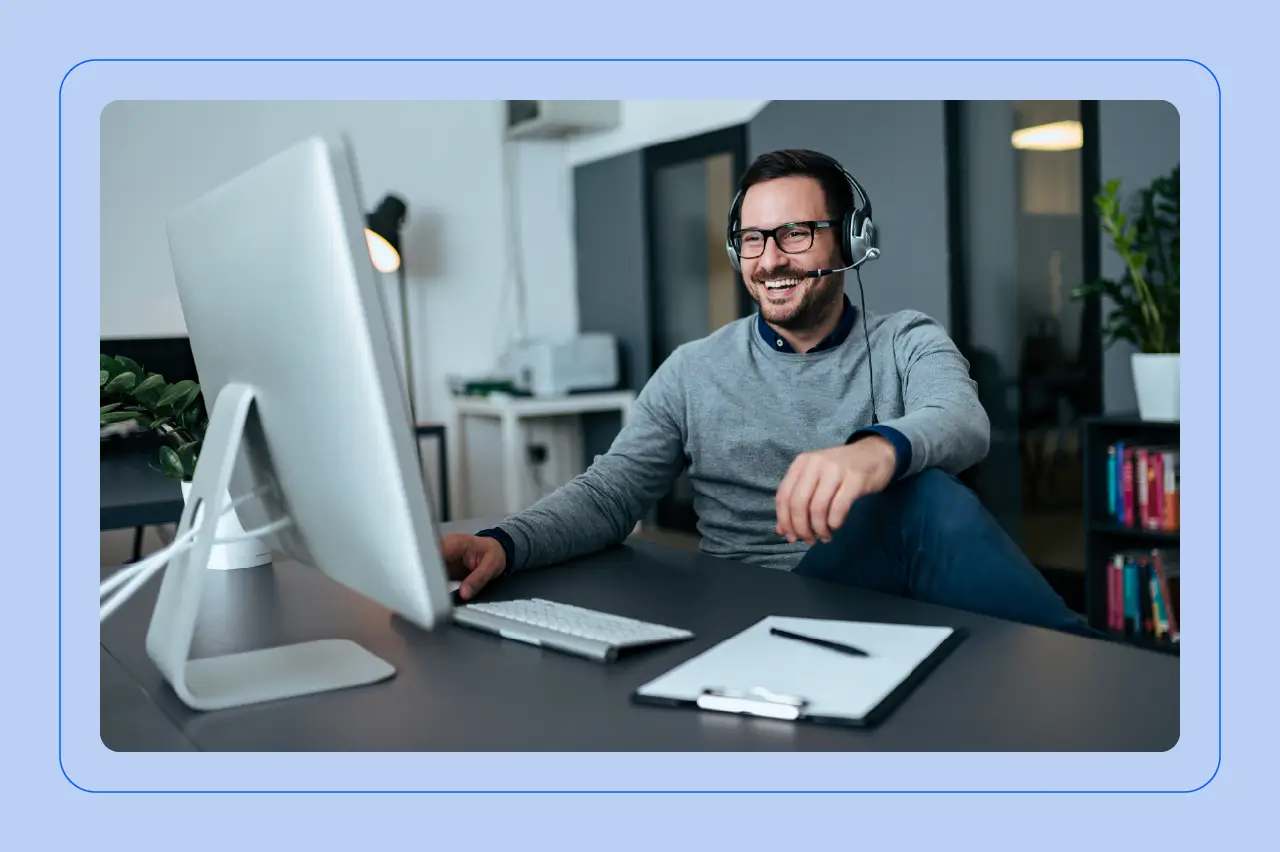 agent at his computer working remotely