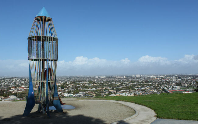 Los Arboles rocket ship art installation