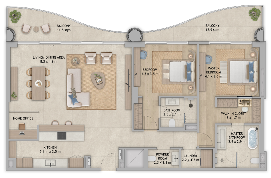 Mamsha Palm Mamsha apartment 2 bedroom typeb floor plan