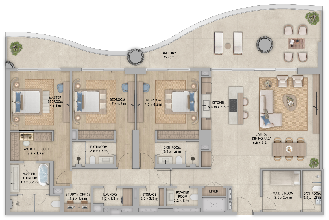 Mamsha Palm Mamsha apartment 3 bedroom typeb floor plan