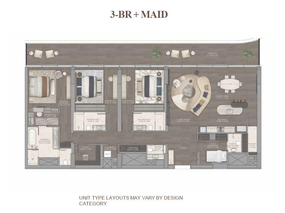 Mandarin Oriental Residences Mandarin oriental 3 bedroom Type 1 floor plan