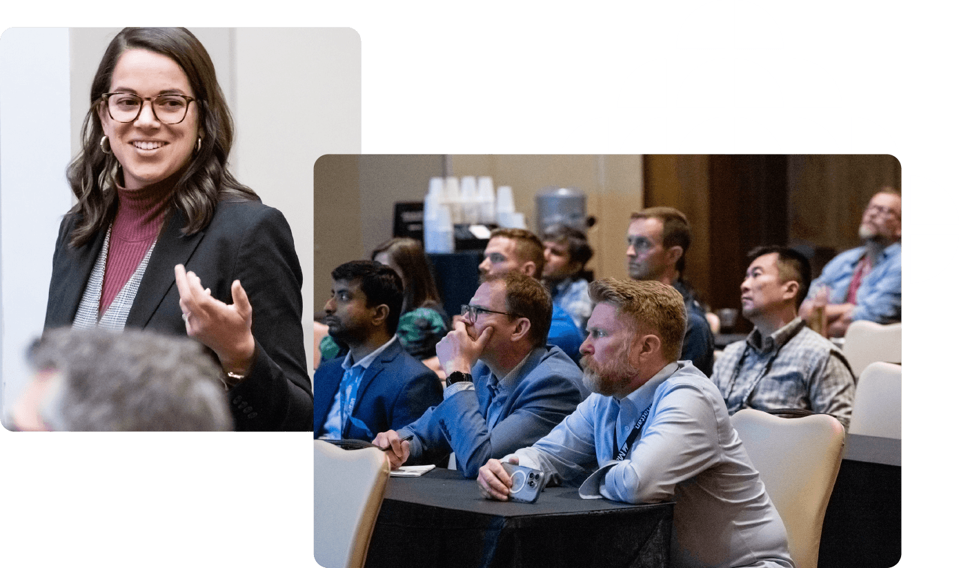 A female speaker with a microphone in her hand at Momentum 2026