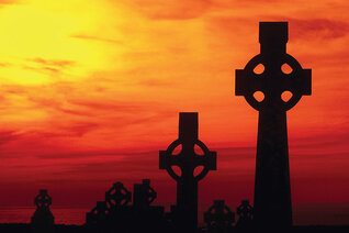 A group of Cristian crosses at sunset