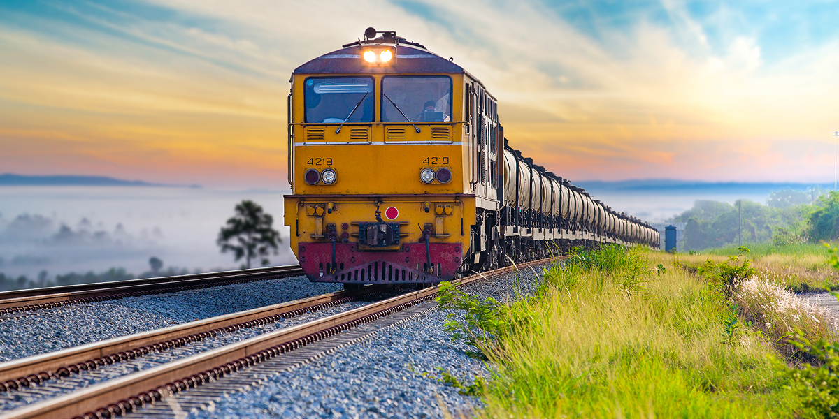Old fashioned train on railway tracks