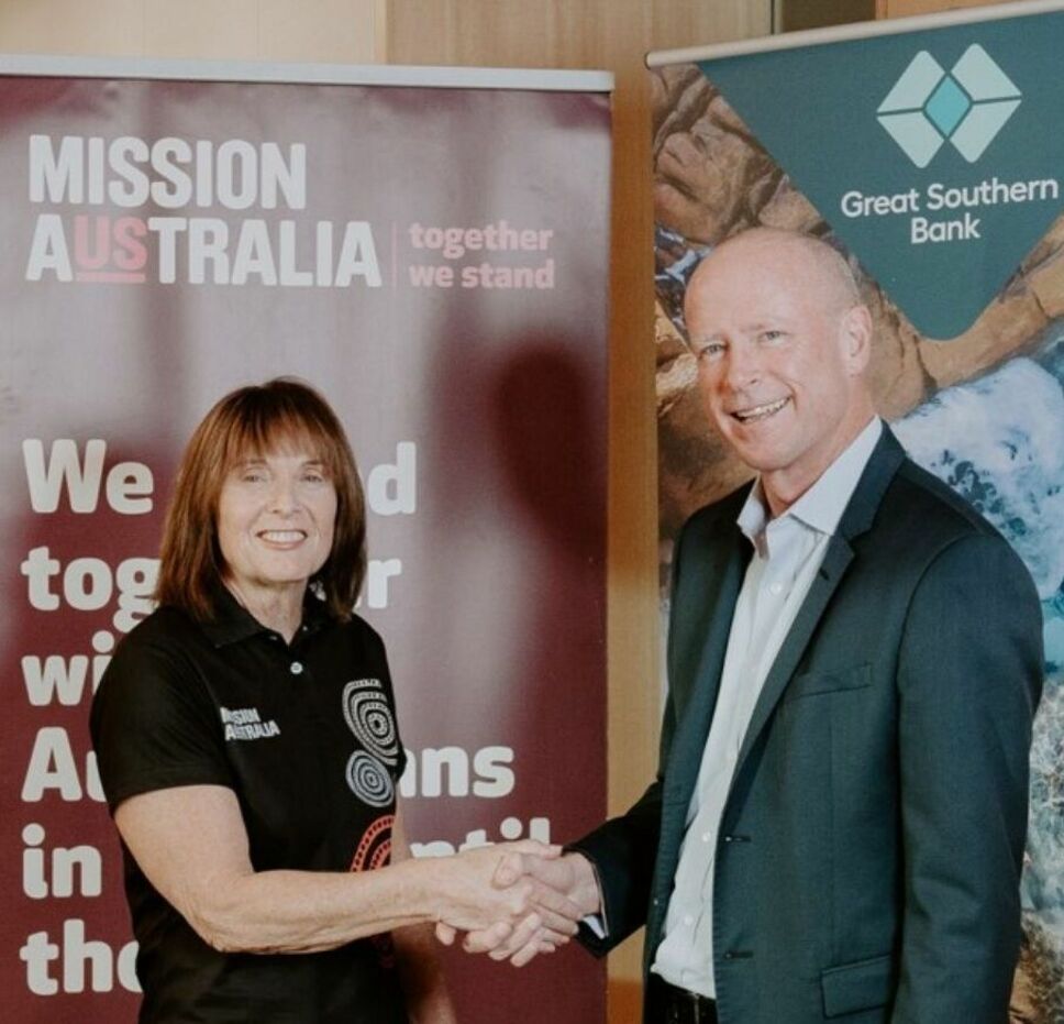 Sharon Callister and Paul Lewis at partnership launch between Mission Australia and Great Southern Bank