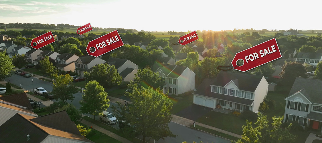 A row of homes for sale