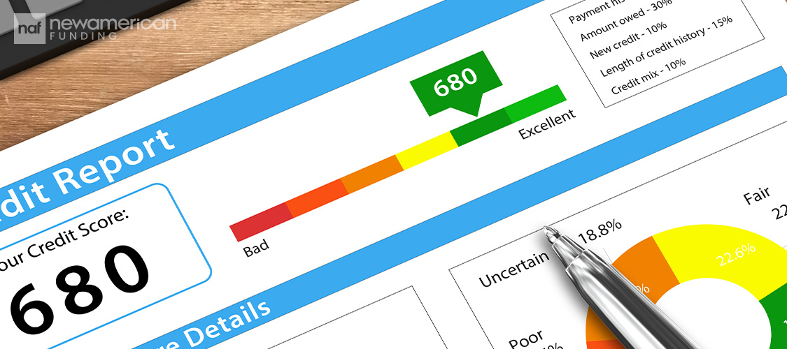A credit report with a 680 credit score.