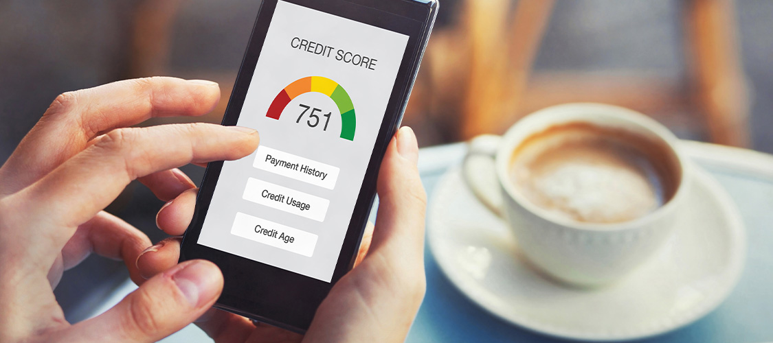 A person looking at their credit score on a mobile phone