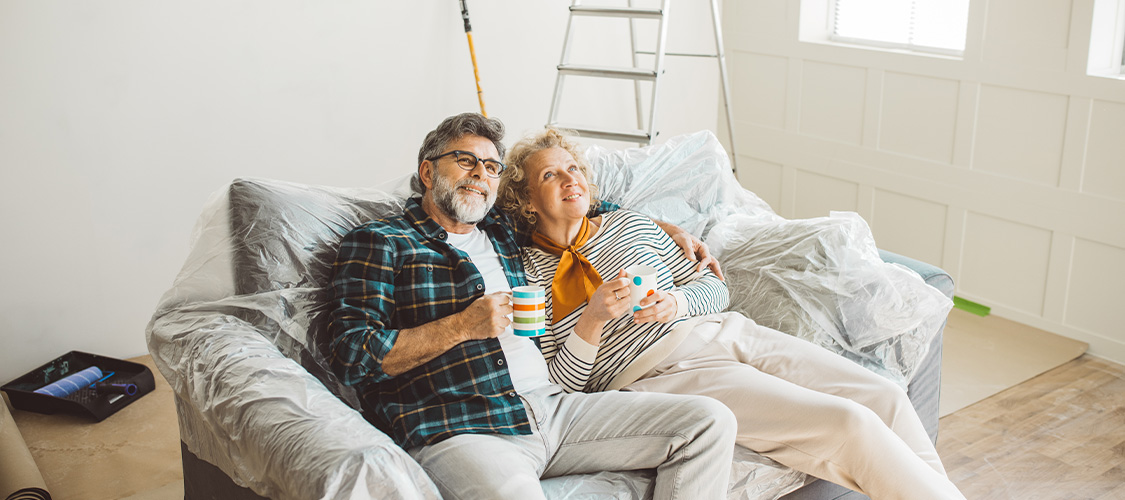 Older homeowners renovating their home