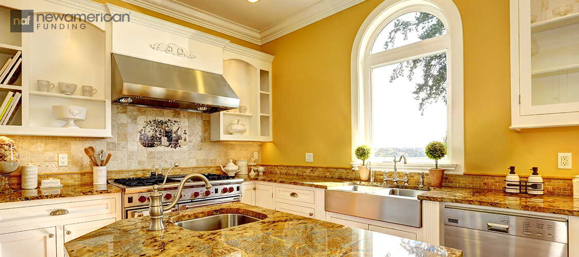 A bright yellow kitchen.