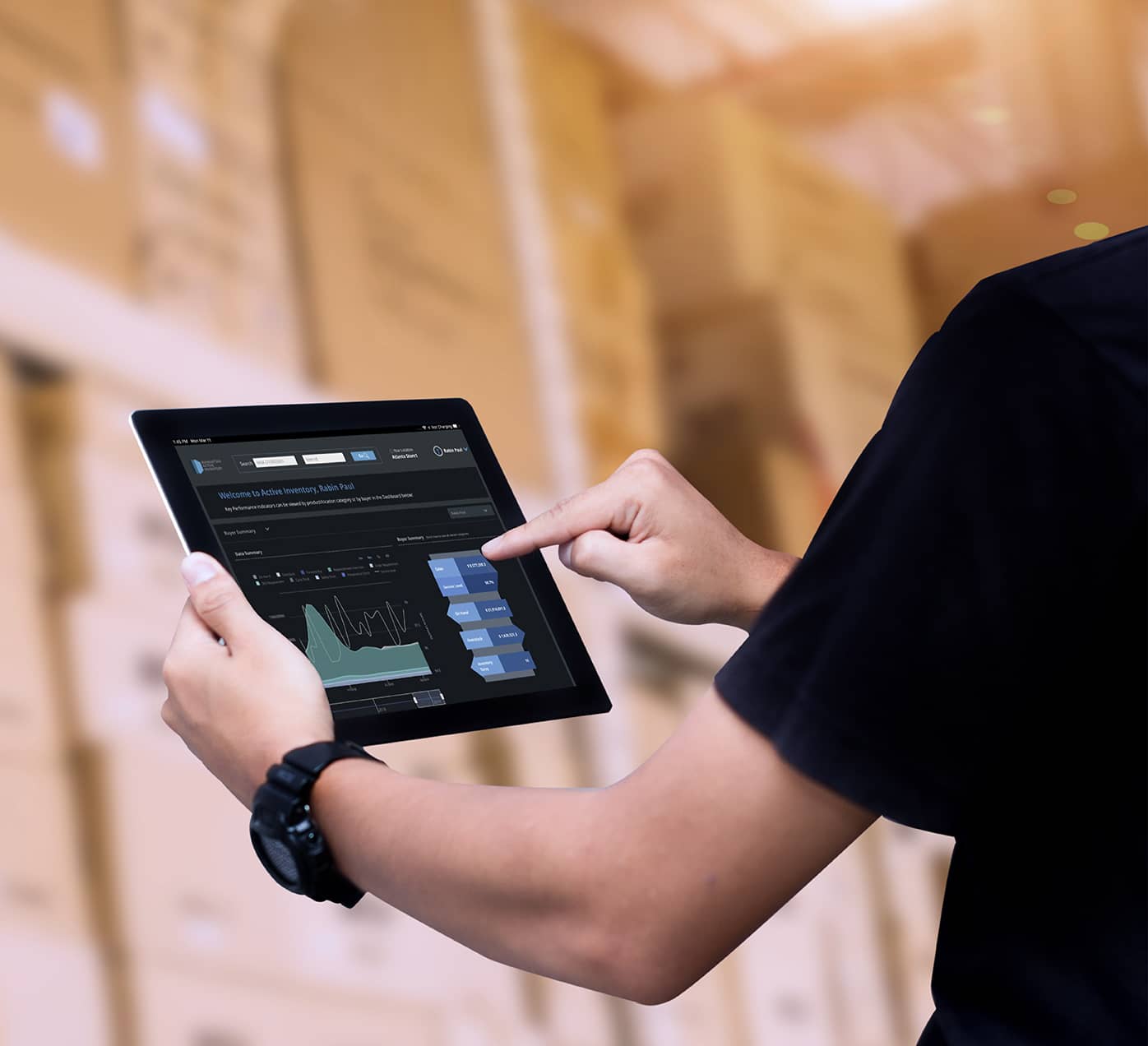 Man looking at iPad for stock info